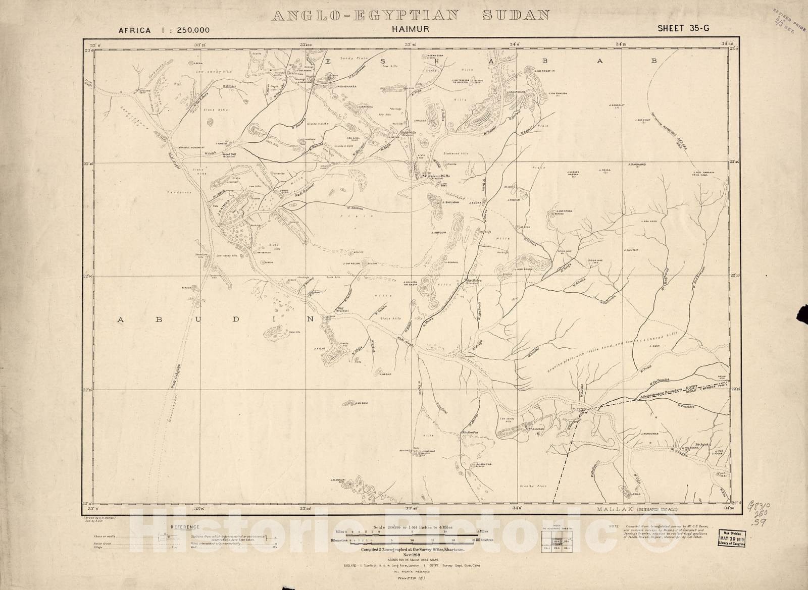 Historic 1909 Map - Sudan 1:250,000 - Haimur Sheet 35-G Nov 1918 - Anglo-Egyptian Sudan