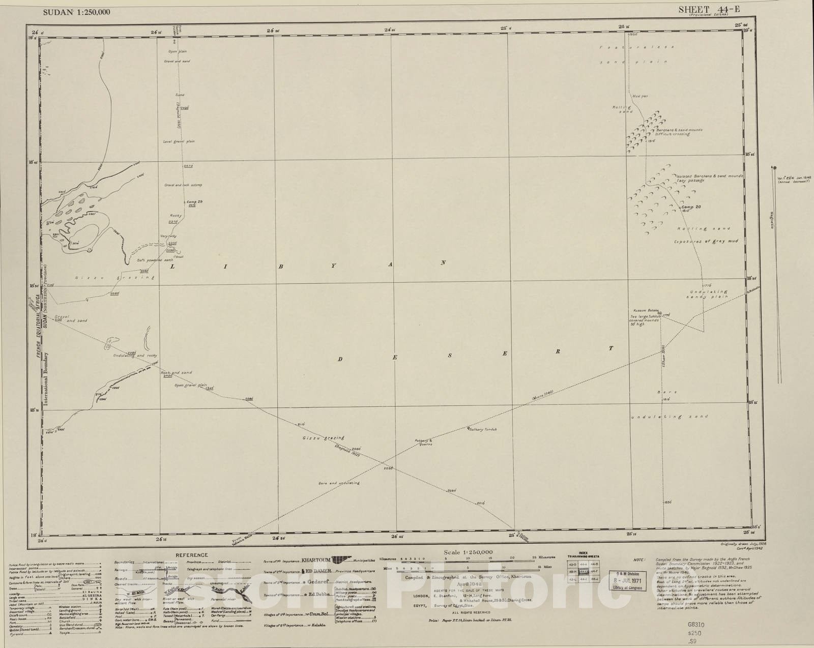 Historic 1909 Map - Sudan 1:250,000 - Libyan Desert Sheet 44-E Apr 1942 - Anglo-Egyptian Sudan