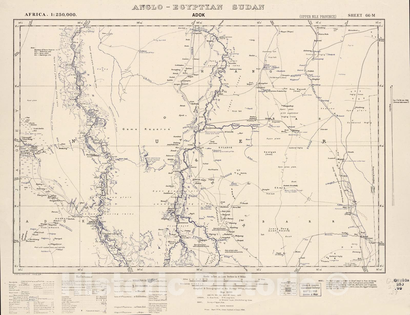 Historic 1909 Map - Sudan 1:250,000 - Adok Sheet 66-M May 1939 - Anglo-Egyptian Sudan