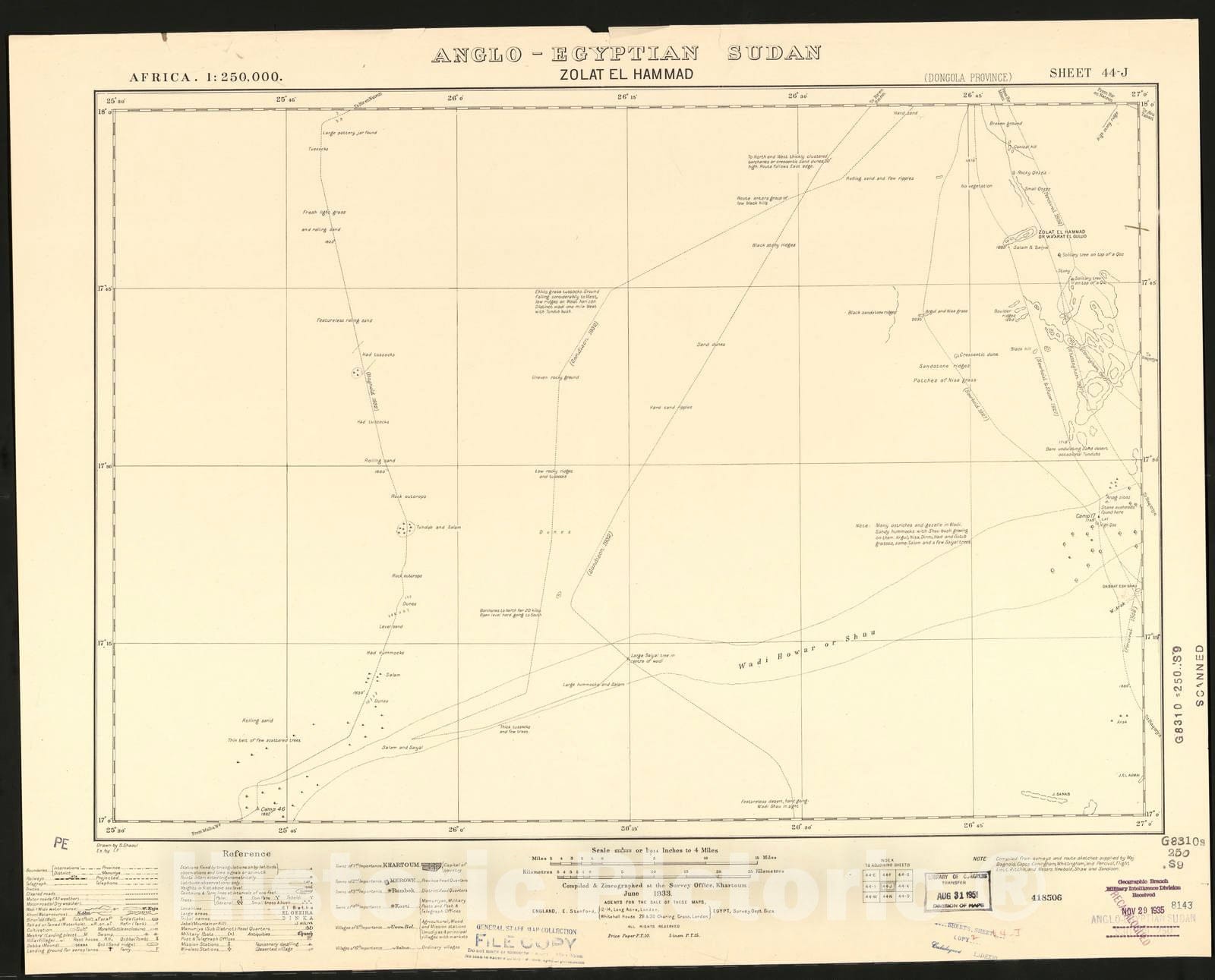 Historic 1909 Map - Sudan 1:250,000 - Zolat El Hammad Sheet 44-J Jun 1933 - Anglo-Egyptian Sudan