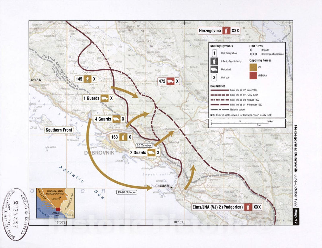 Historic 2002 Map - Balkan battlegrounds - Herzegovina: Dubrovnik, April-June 1992