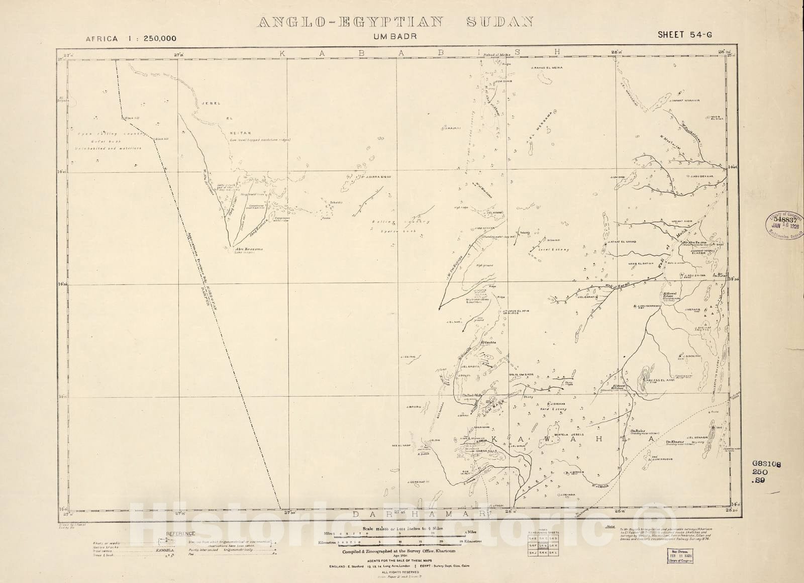 Historic 1909 Map - Sudan 1:250,000 - Um Badr Sheet 54-G Apr 1920 - Anglo-Egyptian Sudan