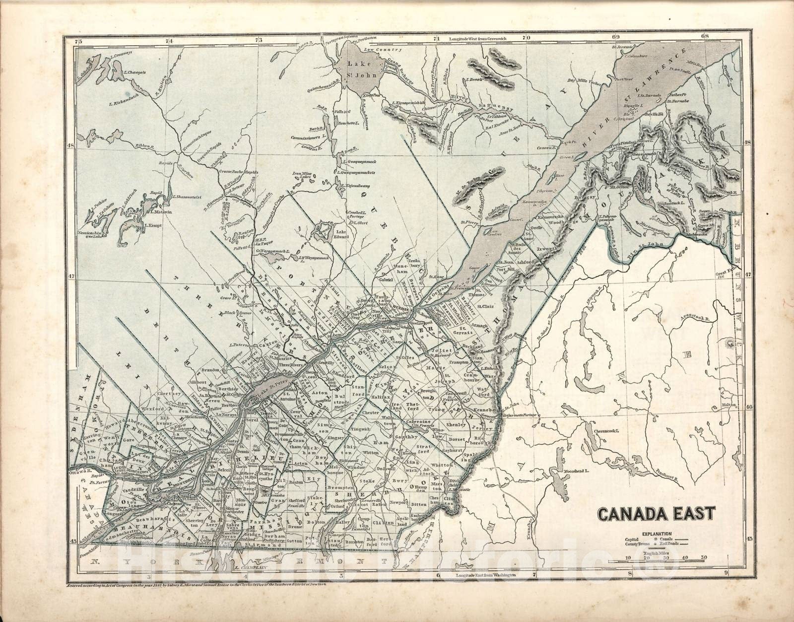 Historic 1842 Map - Morse's North American Atlas. - Canada East - Morse's cerographic maps