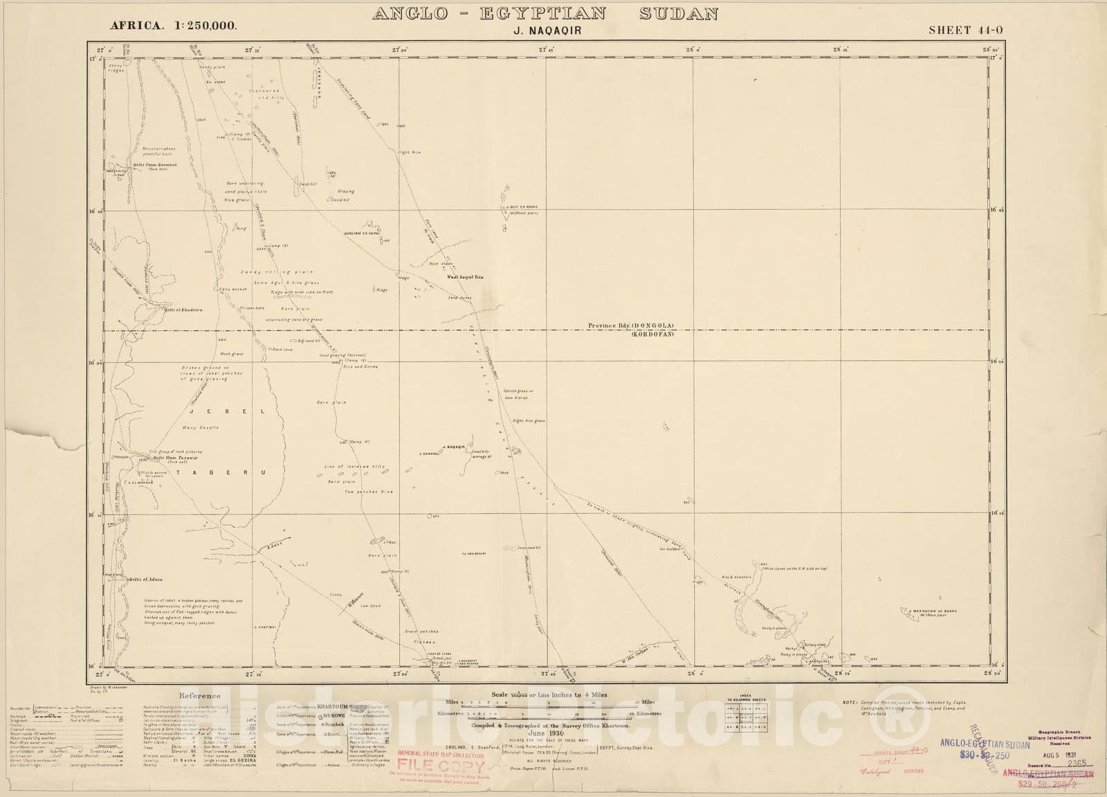 Historic 1909 Map - Sudan 1:250,000 - J. Nagagir Sheet 44-O Jun 1930 - Anglo-Egyptian Sudan