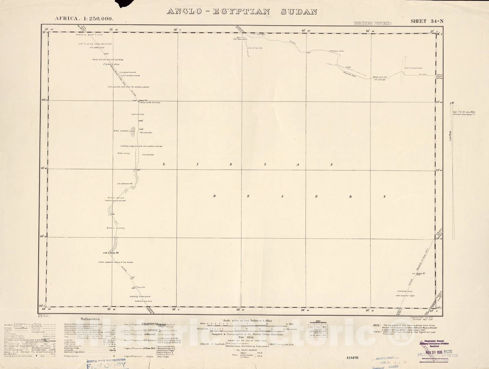 Historic 1909 Map - Sudan 1:250,000 - Anglo-Egyptian Sudan 34-N Nov 1934 - Anglo-Egyptian Sudan