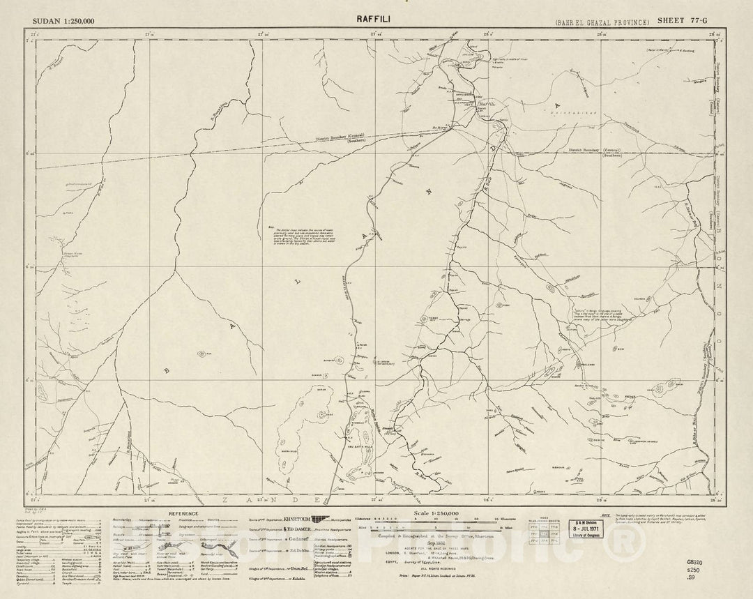 Historic 1909 Map - Sudan 1:250,000 - Raffili Sheet 77-G Sep 1932 - Anglo-Egyptian Sudan