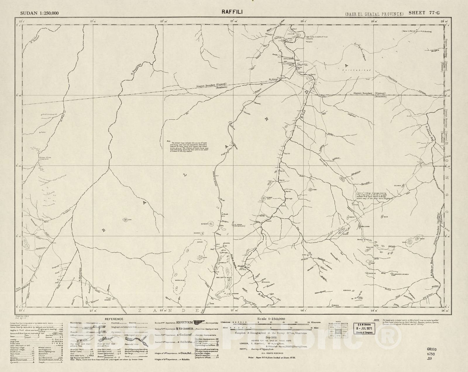 Historic 1909 Map - Sudan 1:250,000 - Raffili Sheet 77-G Sep 1932 - Anglo-Egyptian Sudan