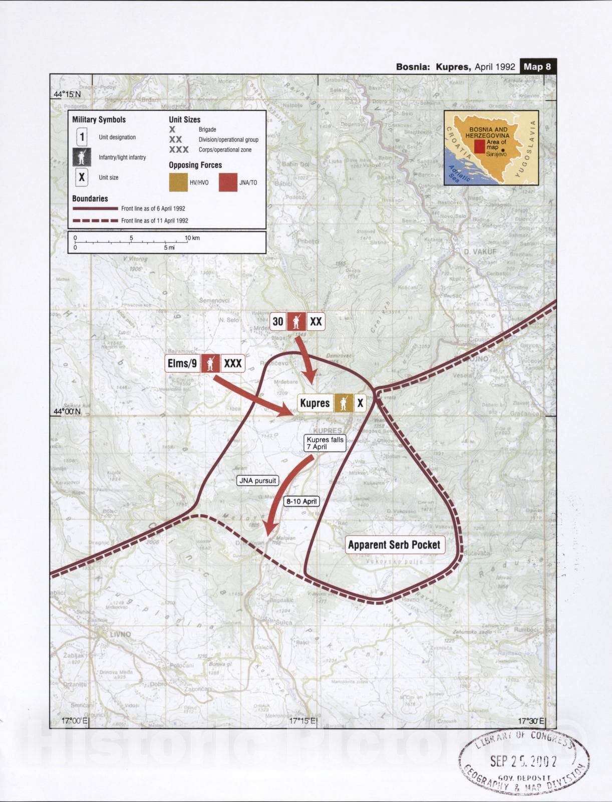 Historic 2002 Map - Balkan battlegrounds - Bosnia: Kupres, April 1992