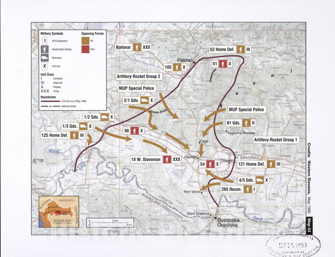 Historic 2002 Map - Balkan battlegrounds - Croatia: Western Slavonia, May 1995