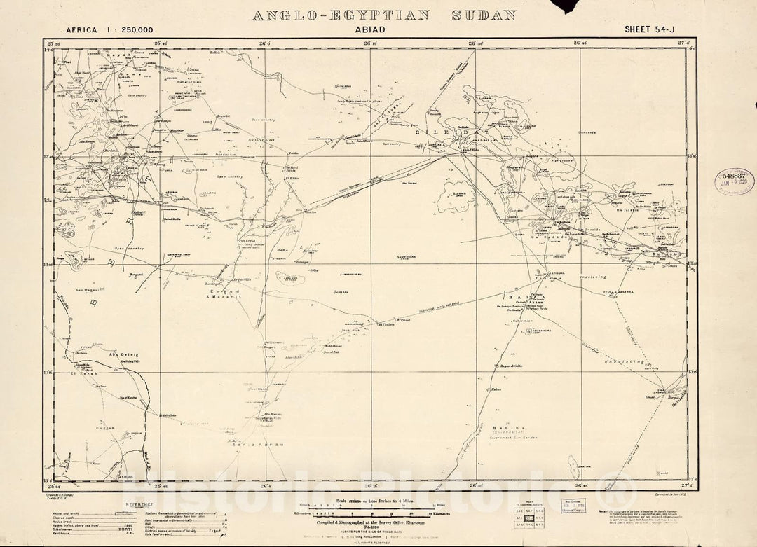 Historic 1909 Map - Sudan 1:250,000 - Abiad Sheet 54-J Feb 1920 - Anglo-Egyptian Sudan