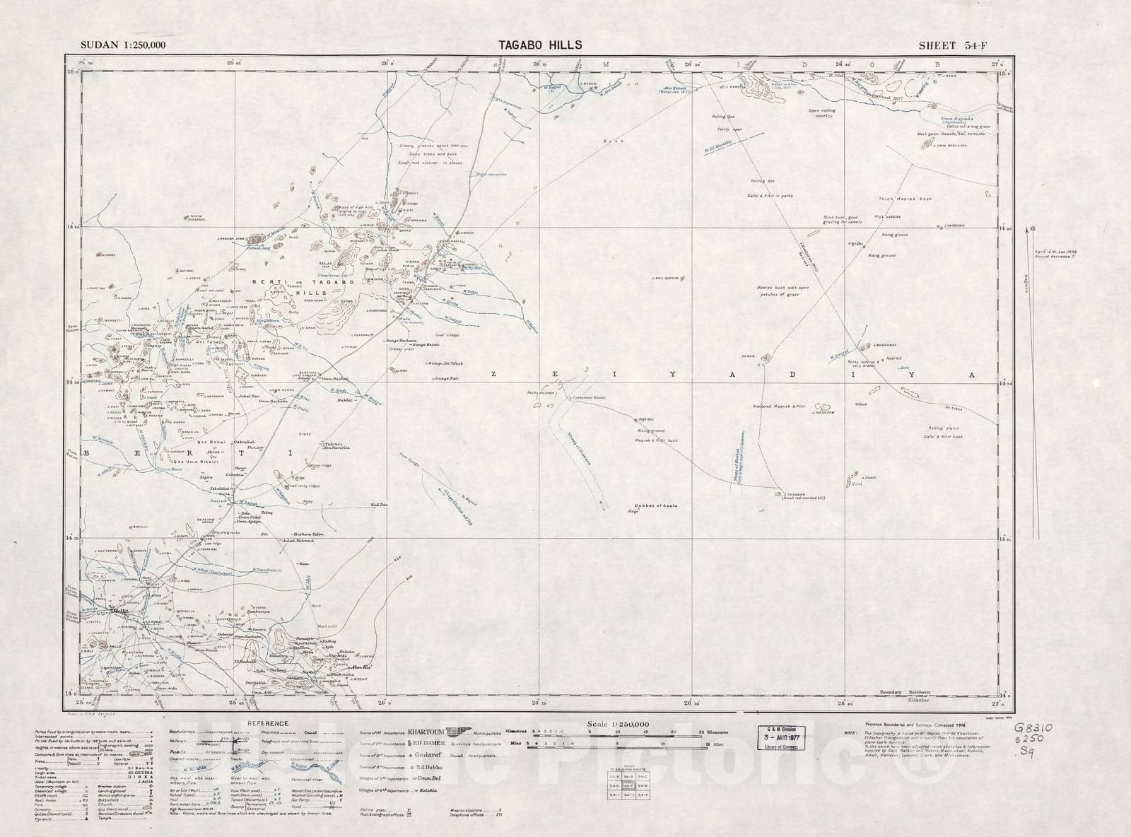 Historic 1909 Map - Sudan 1:250,000 - Tagabo Hills Sheet 54-F 1936 - Anglo-Egyptian Sudan