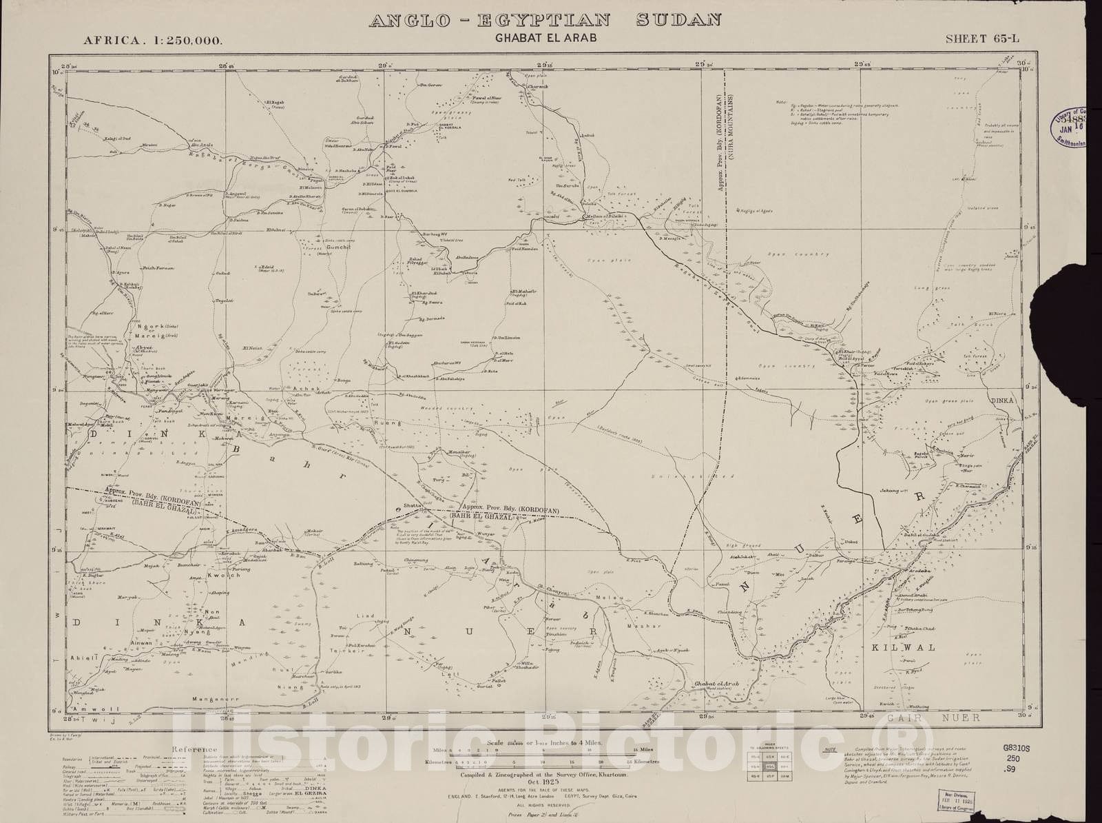 Historic 1909 Map - Sudan 1:250,000 - Ghabat El Arab Sheet 65-L Oct 1925 - Anglo-Egyptian Sudan