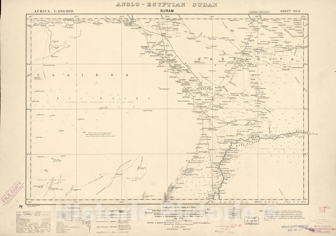 Historic 1909 Map - Sudan 1:250,000 - Buram Sheet 65-E Jan 1932 - Anglo-Egyptian Sudan 1