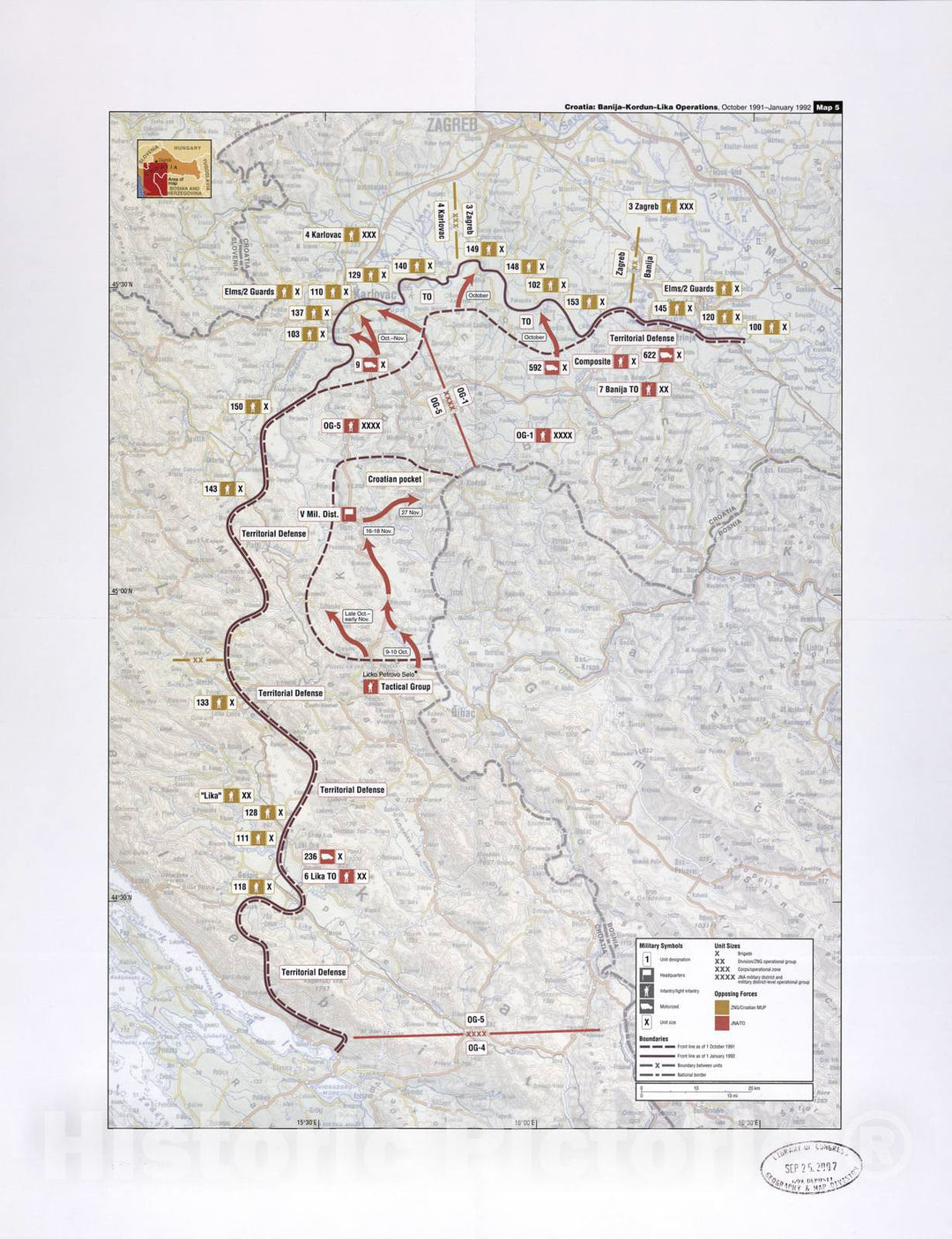 Historic 2002 Map - Balkan battlegrounds - Croatia: Knin-Zadar-North Dalmatia Operation, January 1992