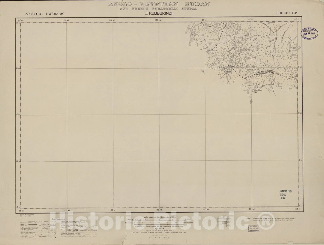 Historic 1909 Map - Sudan 1:250,000 - J. Rumbukindi Sheet 64-P Apr 1924 - Anglo-Egyptian Sudan