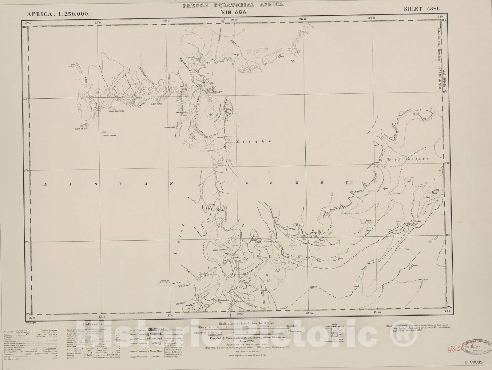 Historic 1909 Map - Sudan 1:250,000 - EIN Aga Sheet 43-L Jun 1928 - Anglo-Egyptian Sudan 2