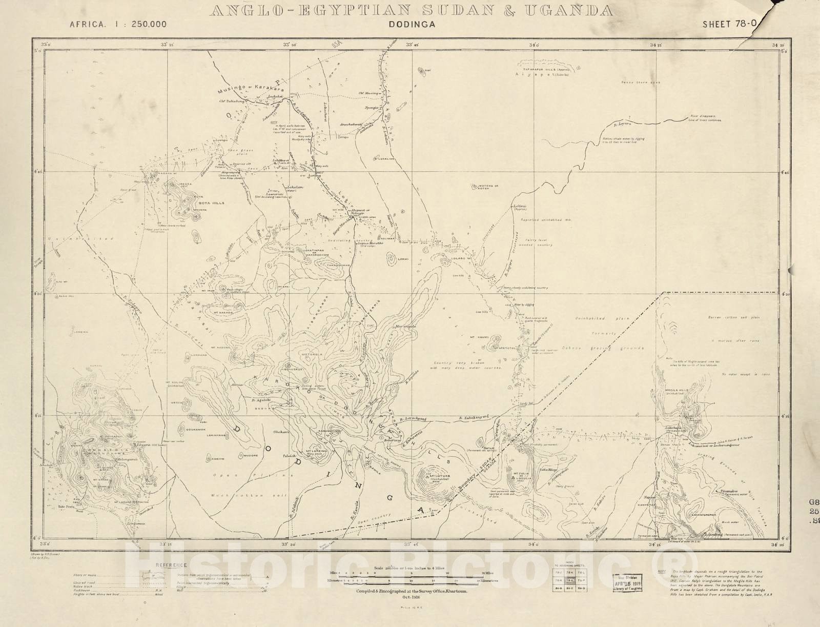 Historic 1909 Map - Sudan 1:250,000 - Dodinga Sheet 78-O Oct 1916 - Anglo-Egyptian Sudan