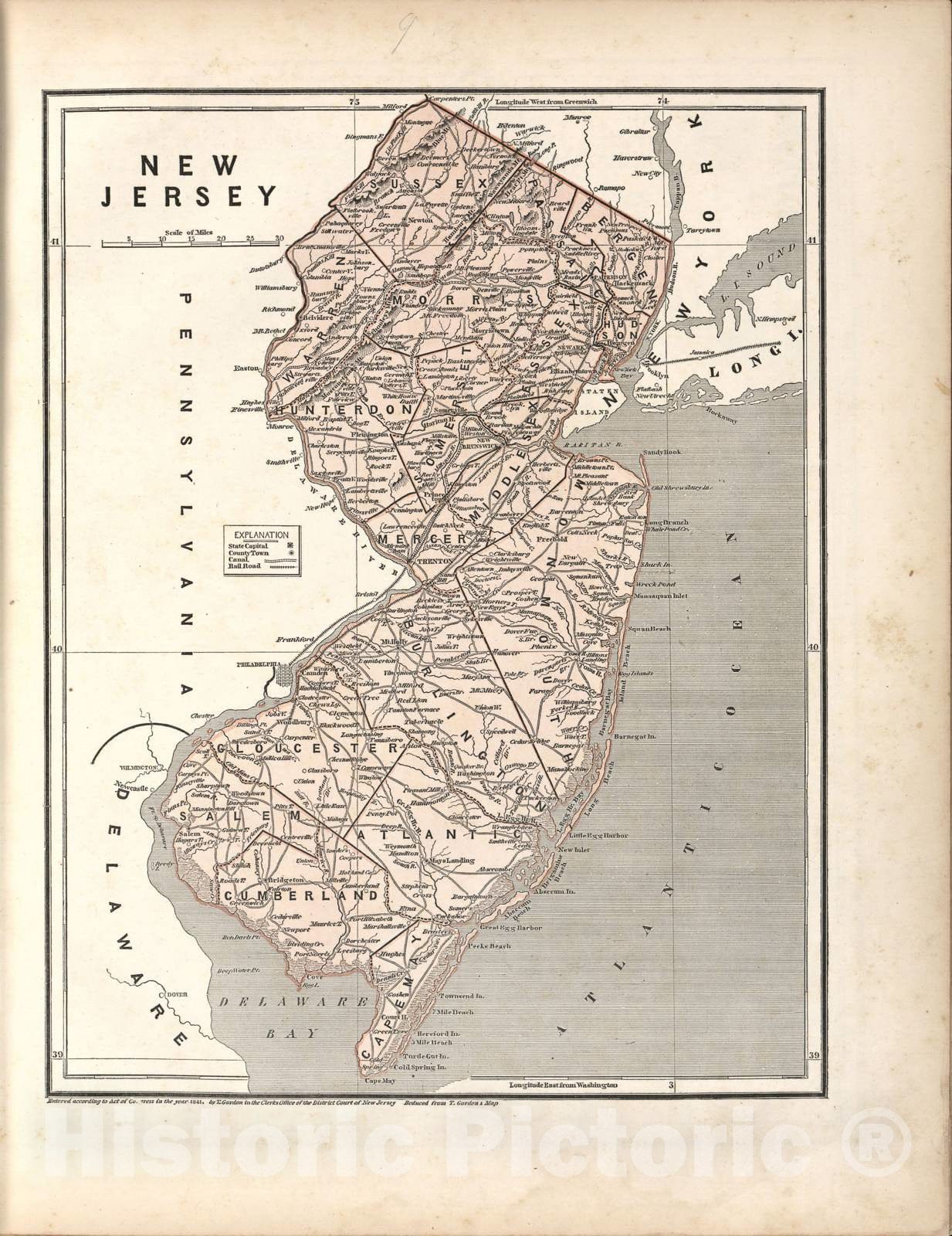 Historic 1842 Map - Morse's North American Atlas. - New Jersey - Morse's cerographic maps