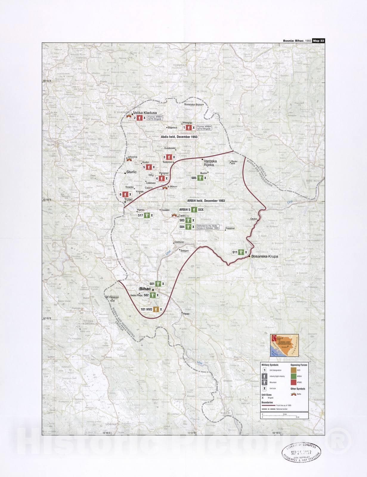 Historic 2002 Map - Balkan battlegrounds - Bosnia: Bihac, 1993