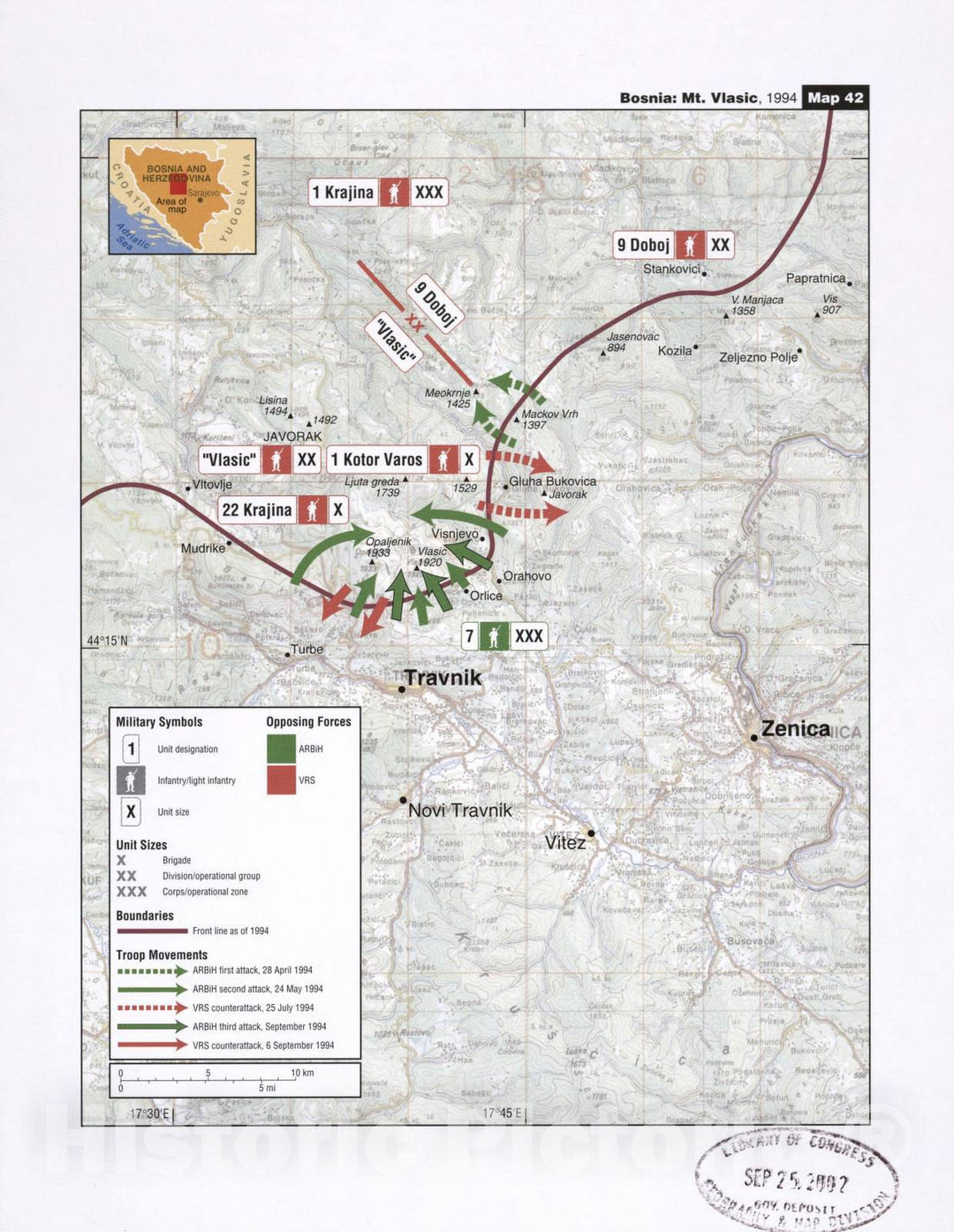 Historic 2002 Map - Balkan battlegrounds - Bosnia: Mount Vlasic, 1994