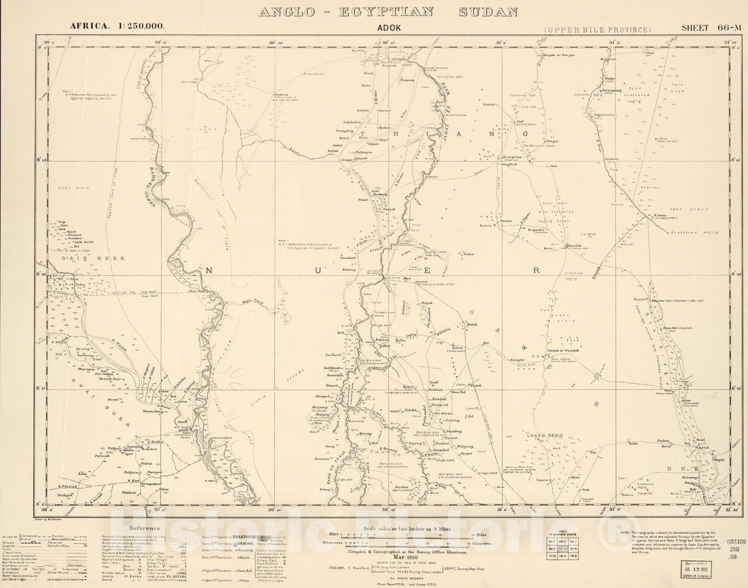 Historic 1909 Map - Sudan 1:250,000 - Adok Sheet 66-M Mar 1930 - Anglo-Egyptian Sudan 2