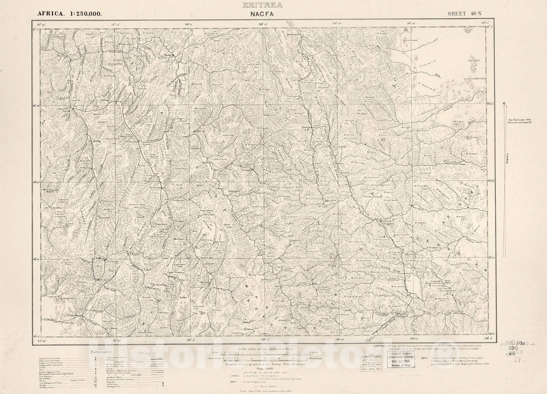 Historic 1909 Map - Sudan 1:250,000 - Nacfa Sheet 46-N Sep 1940 - Anglo-Egyptian Sudan