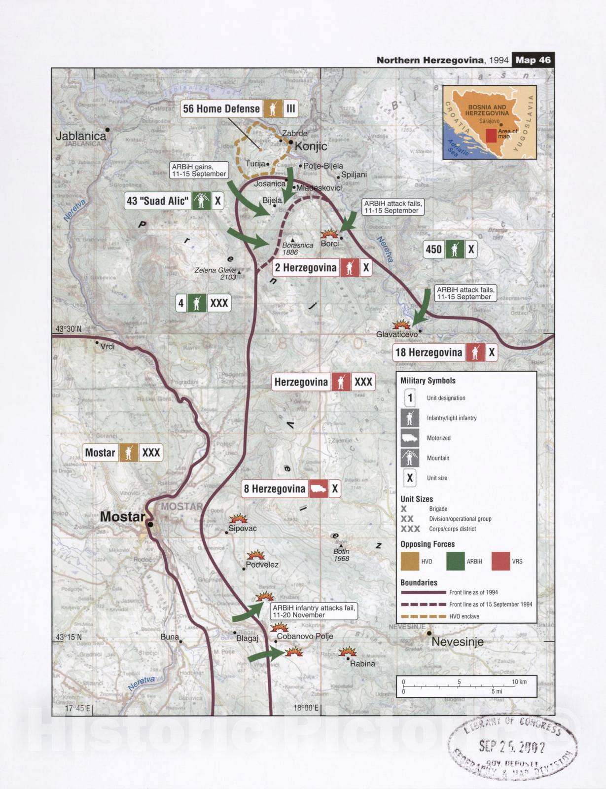 Historic 2002 Map - Balkan battlegrounds - Northern Herzegovina, 1994