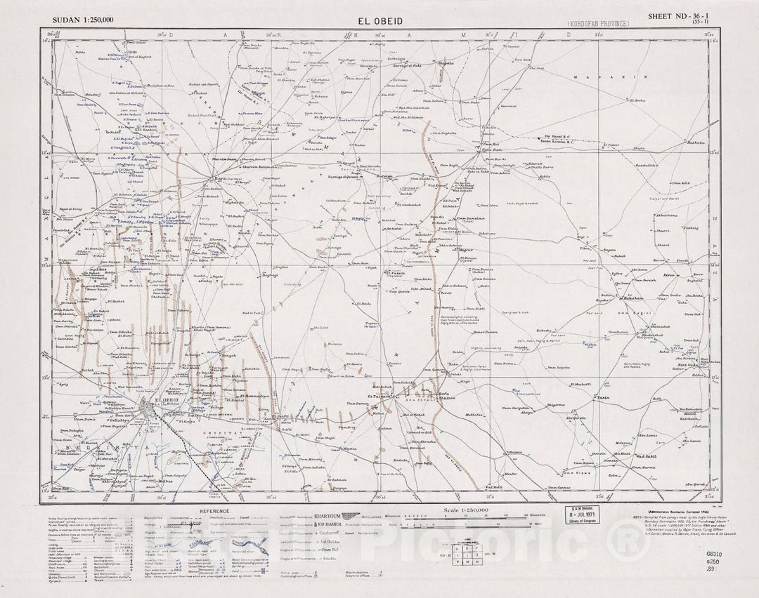 Historic 1909 Map - Sudan 1:250,000 - El Obeid Sheet ND-36-I (Old Number 55-I; No Month) 1966 - Anglo-Egyptian Sudan