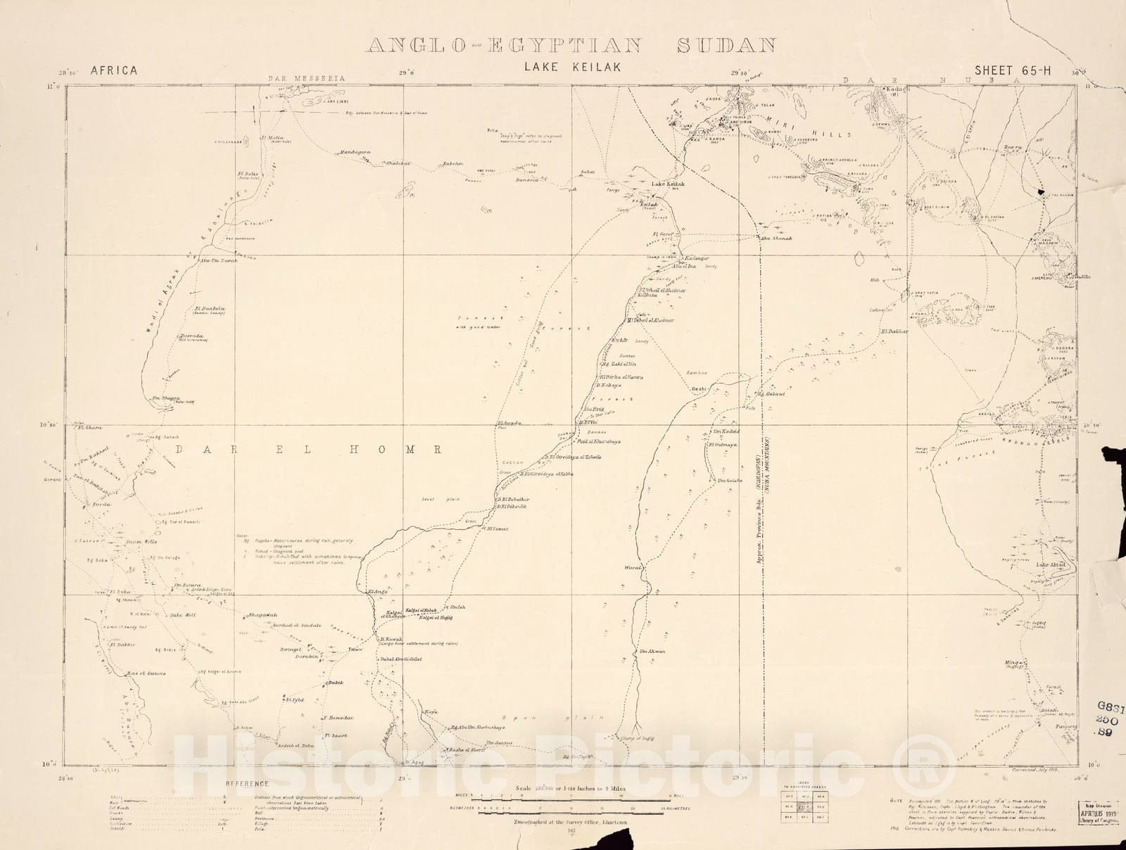 Historic 1909 Map - Sudan 1:250,000 - Lake Keilak Sheet 65-H 1911 - Anglo-Egyptian Sudan