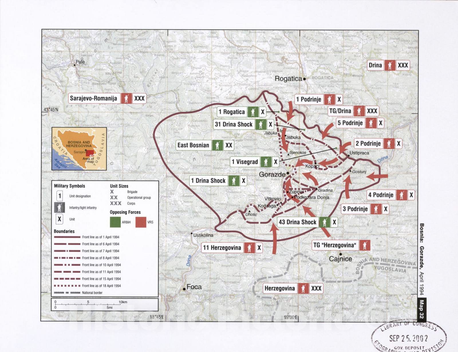 Historic 2002 Map - Balkan battlegrounds - Bosnia: Gorazde, April 1994