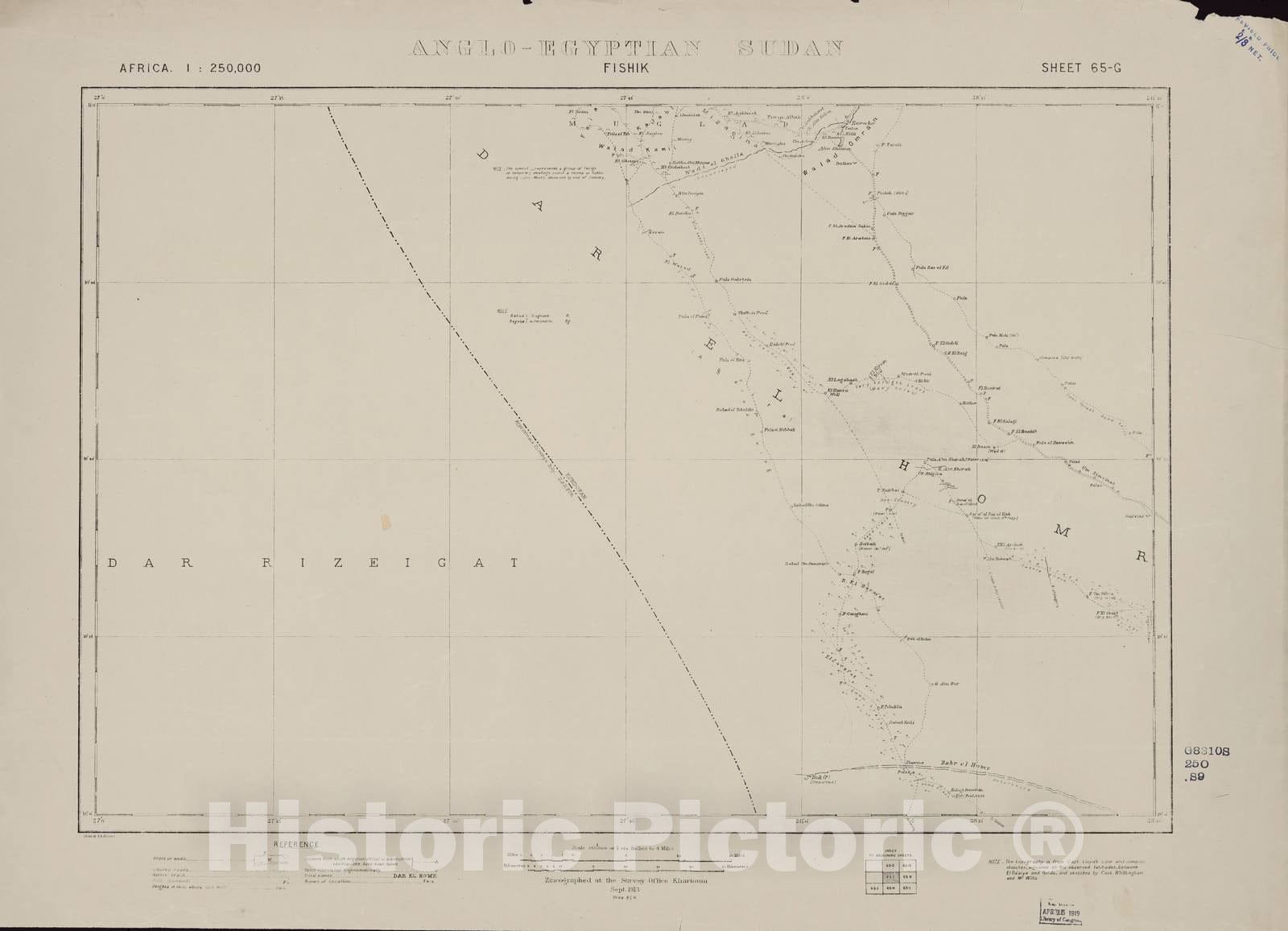 Historic 1909 Map - Sudan 1:250,000 - Fishik Sheet 65-G Sep 1913 - Anglo-Egyptian Sudan 2