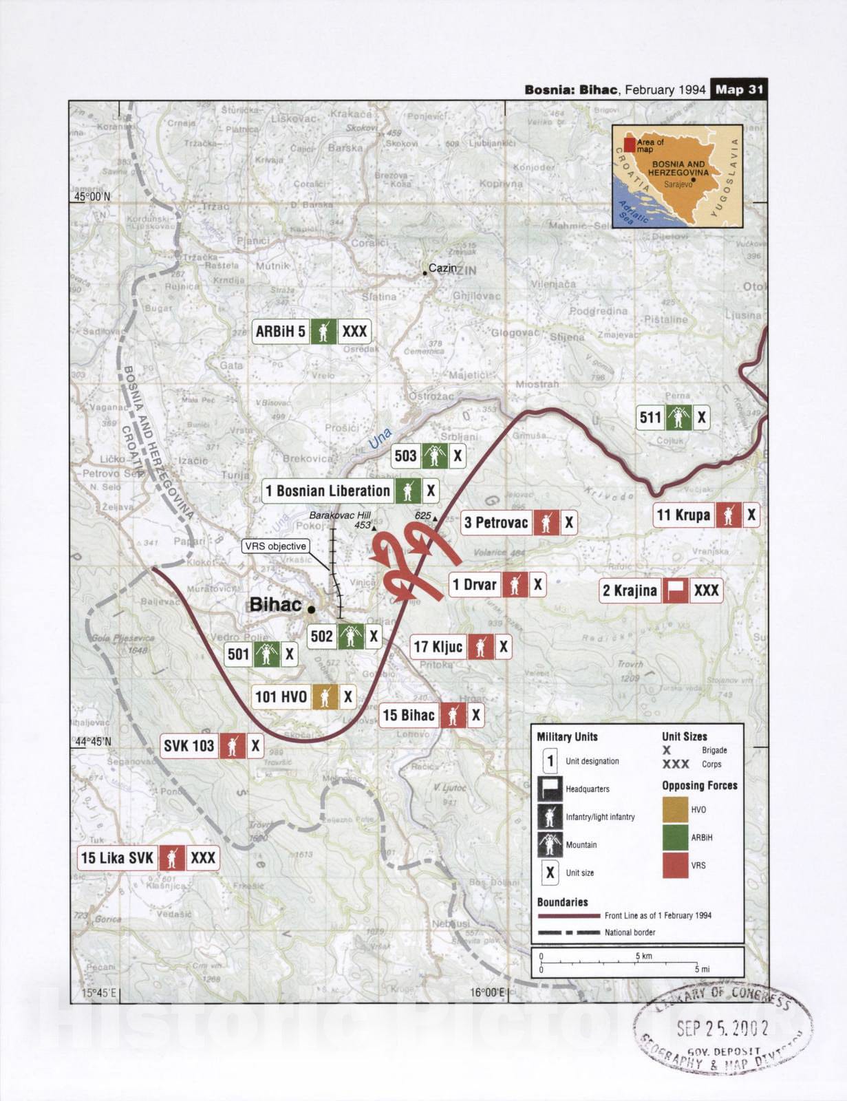 Historic 2002 Map - Balkan battlegrounds - Bosnia: Bihac, February 1994