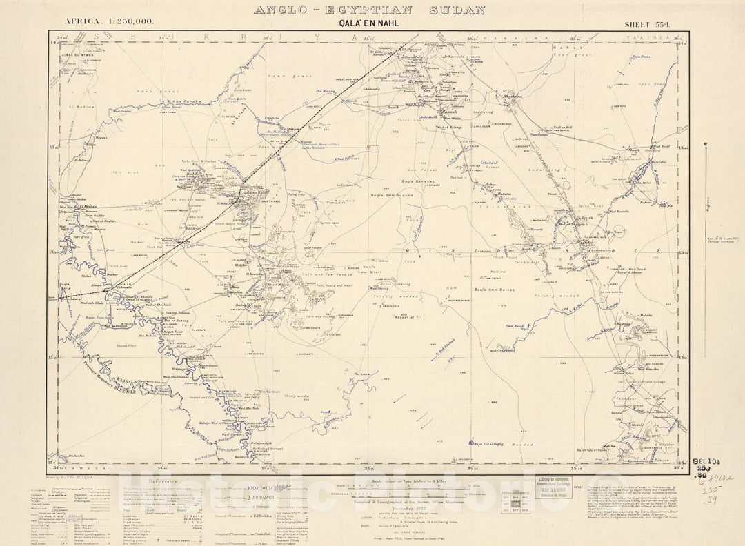 Historic 1909 Map - Sudan 1:250,000 - Qala'en Nahl Sheet 55-L Dec 1937 - Anglo-Egyptian Sudan