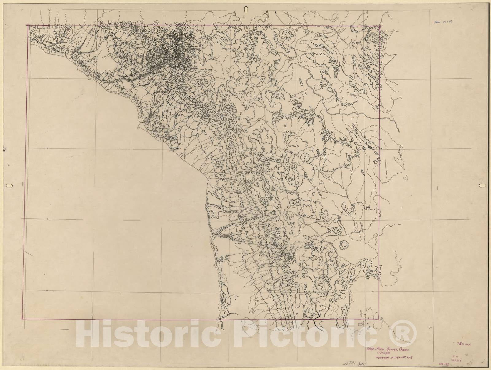 Historic Map - CIA Terrain Board Collection - Chile-Peru Border Region - Shaded Relief