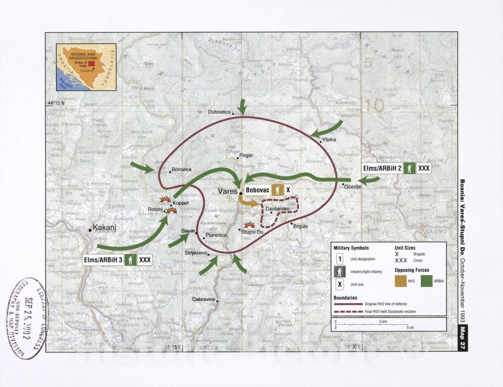 Historic 2002 Map - Balkan battlegrounds - Bosnia: Vares-Stupni Do, October-November 1993