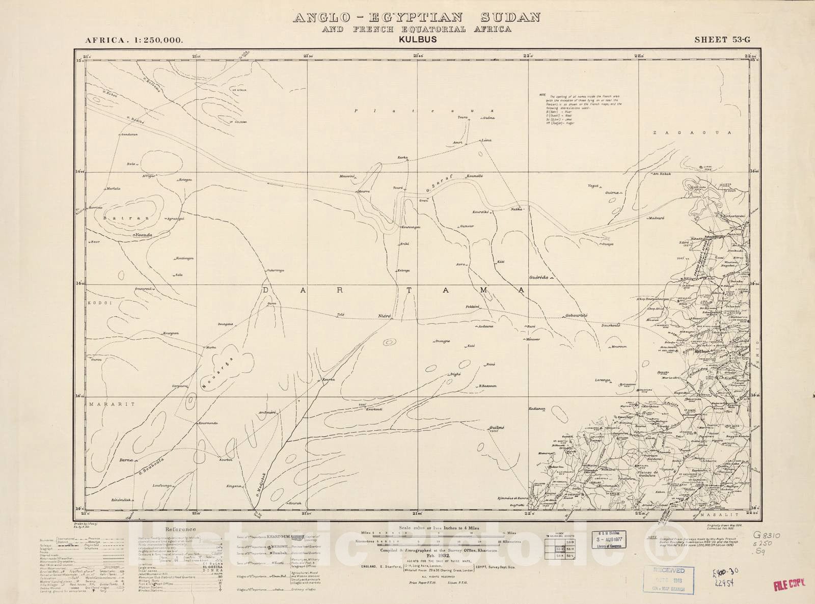 Historic 1909 Map - Sudan 1:250,000 - Kulbus Sheet 53-G Feb 1932 - Anglo-Egyptian Sudan