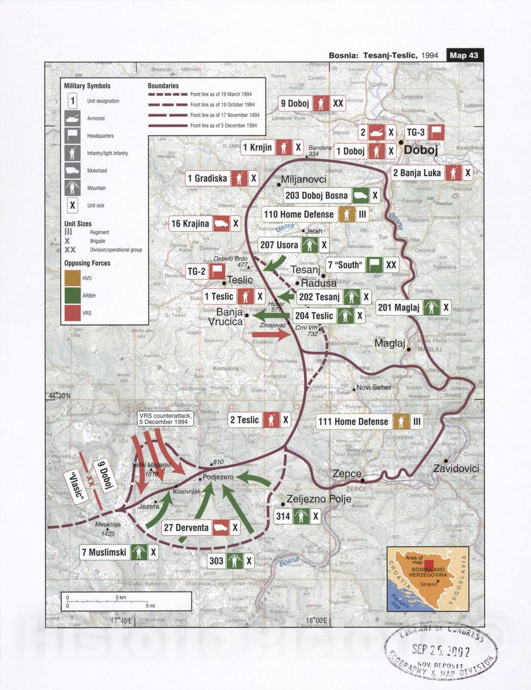 Historic 2002 Map - Balkan battlegrounds - Bosnia: Tesanj-Teslic, 1994