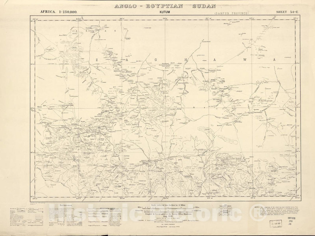 Historic 1909 Map - Sudan 1:250,000 - Kutum Sheet 54-E Aug 1930 - Anglo-Egyptian Sudan