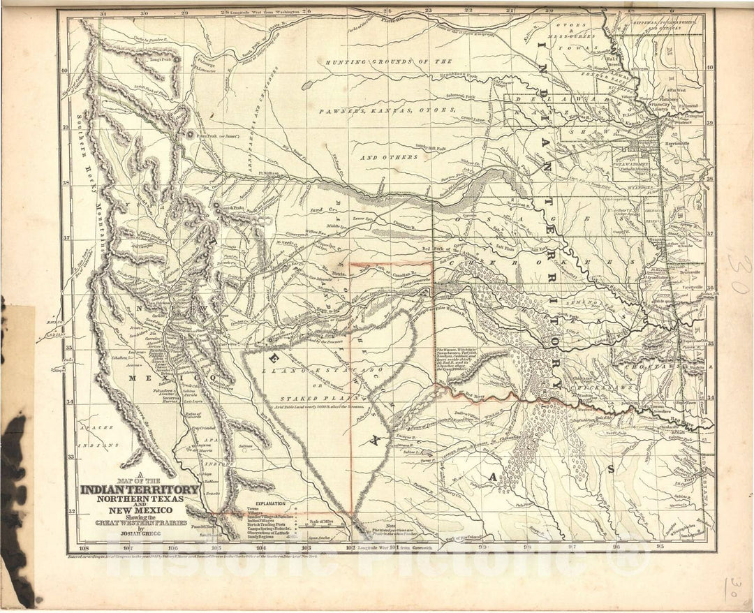 Historic 1842 Map - Morse's North American Atlas. - Indian Territory (Northern Texas and New Mexico) - Morse's cerographic maps