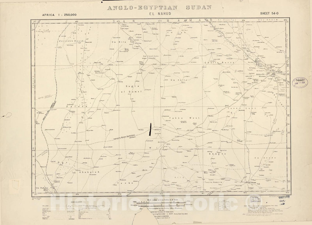 Historic 1909 Map - Sudan 1:250,000 - El Nahud Sheet 54-O Jul 1920 - Anglo-Egyptian Sudan