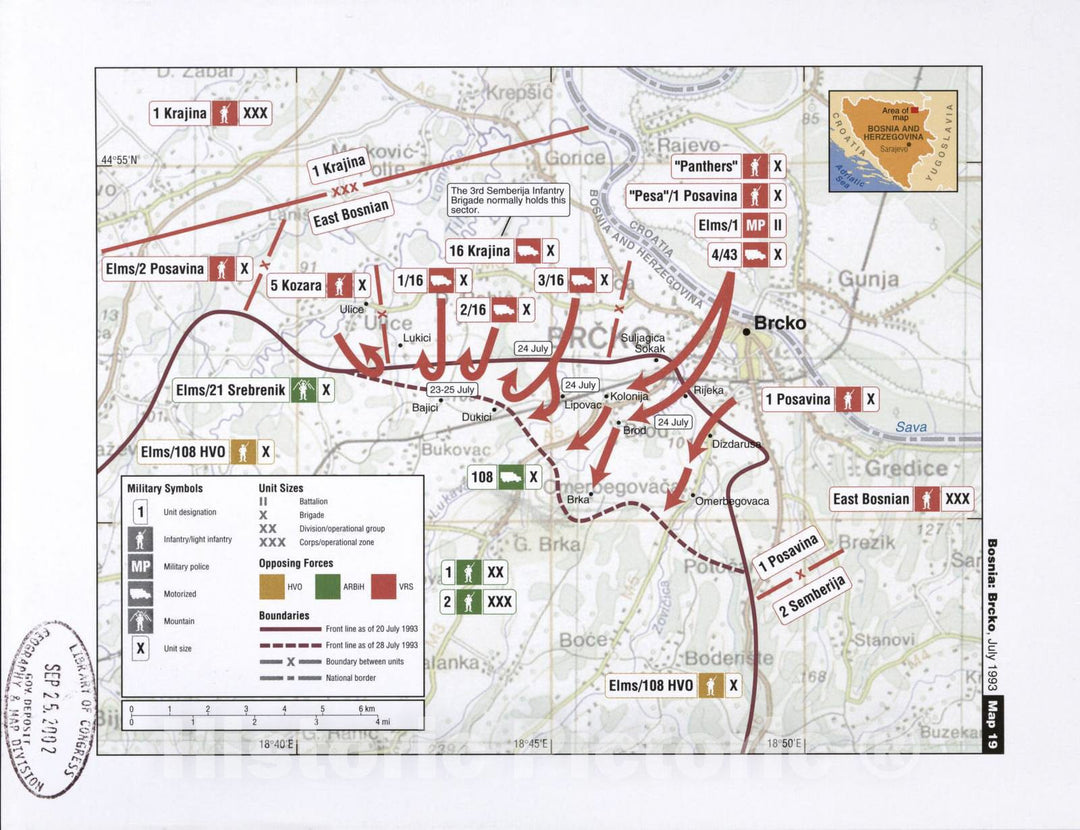 Historic 2002 Map - Balkan battlegrounds - Bosnia: Brcko, July 1993