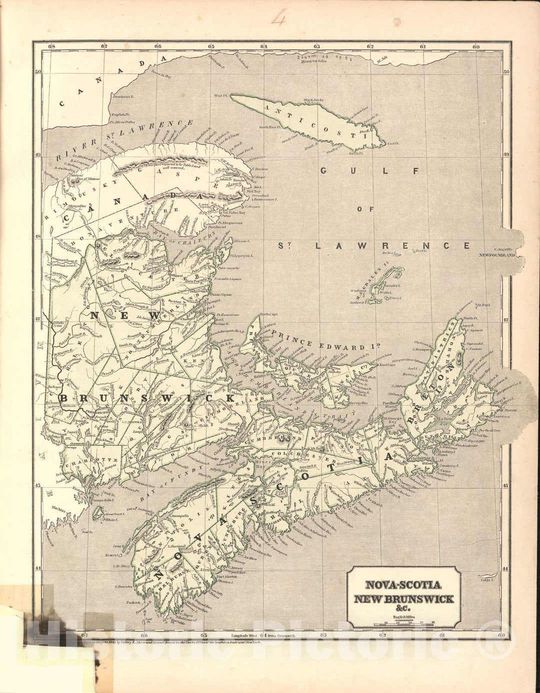 Historic 1842 Map - Morse's North American Atlas. - Nova Scotia New Brunswick - Morse's cerographic maps