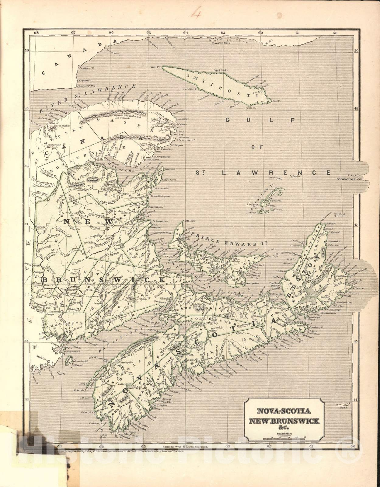 Historic 1842 Map - Morse's North American Atlas. - Nova Scotia New Brunswick - Morse's cerographic maps