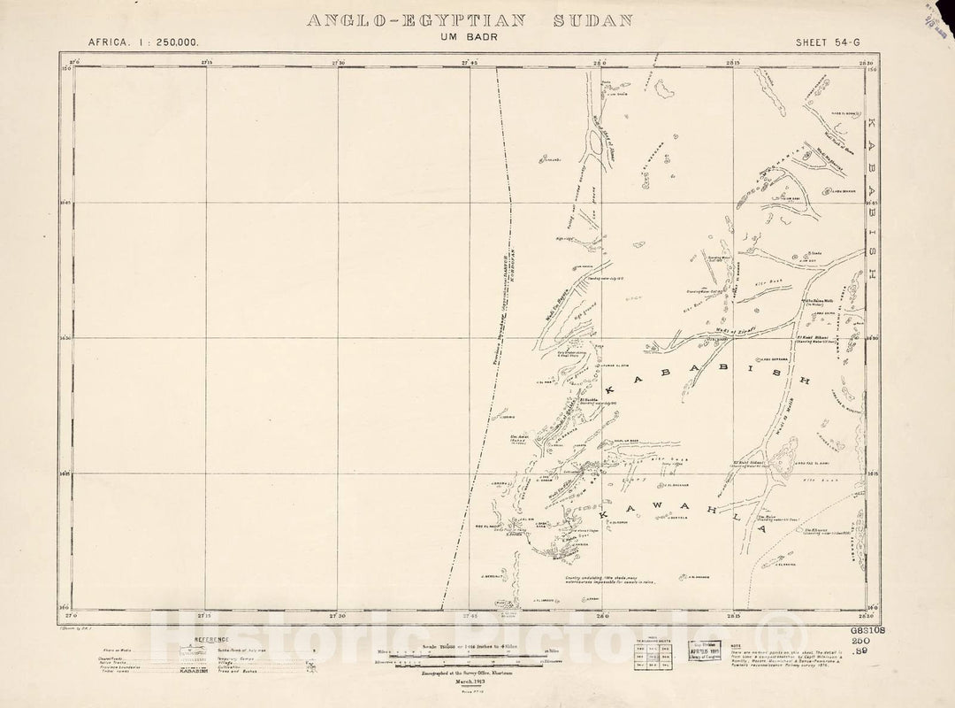 Historic 1909 Map - Sudan 1:250,000 - Um Badr Sheet 54-G Mar 1913 - Anglo-Egyptian Sudan