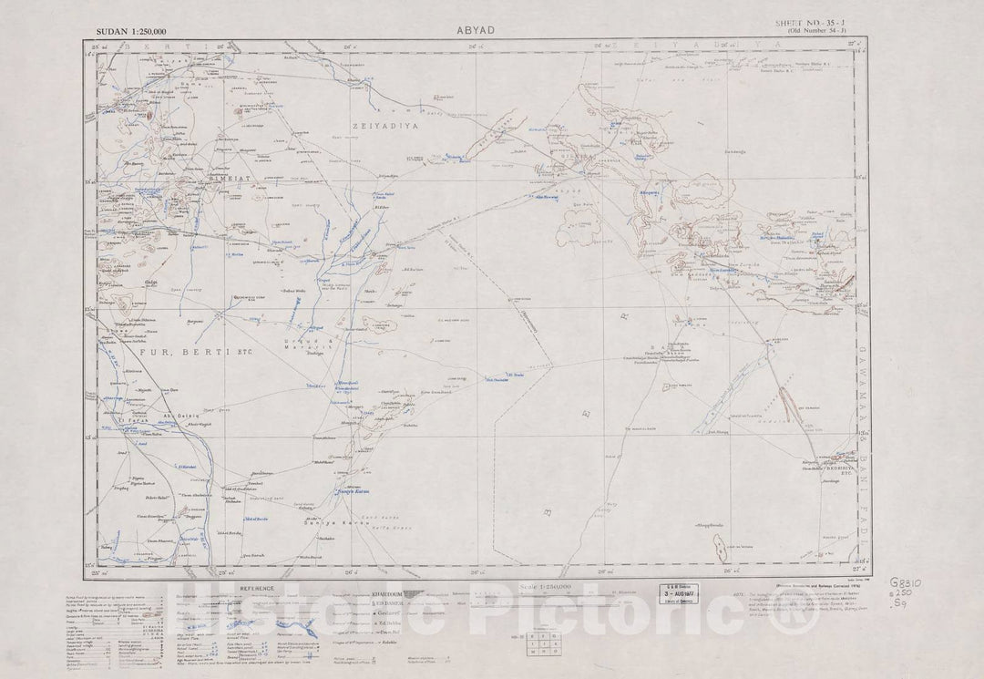 Historic 1909 Map - Sudan 1:250,000 - Abyad Sheet ND-35-J (Old Number 54-J) 1940 - Anglo-Egyptian Sudan