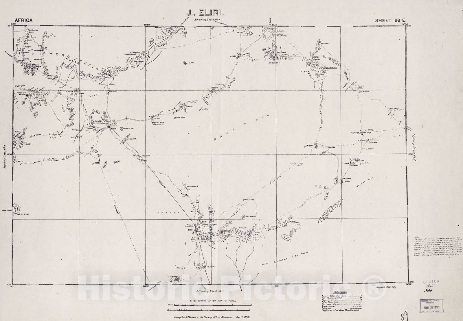 Historic 1909 Map - Sudan 1:250,000 - J. Eliri Sheet 66-E Nov 1910 - Anglo-Egyptian Sudan