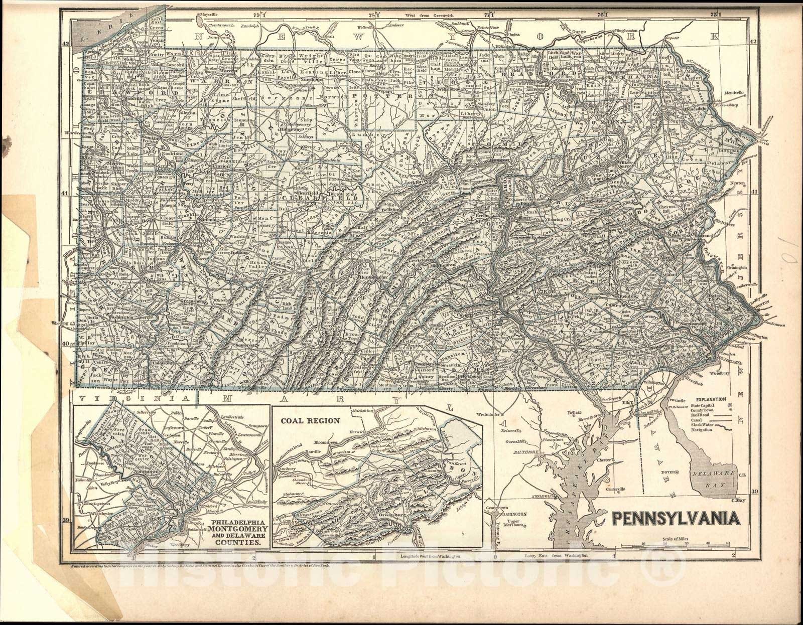 Historic 1842 Map - Morse's North American Atlas. - Pennsylvania - Morse's cerographic maps