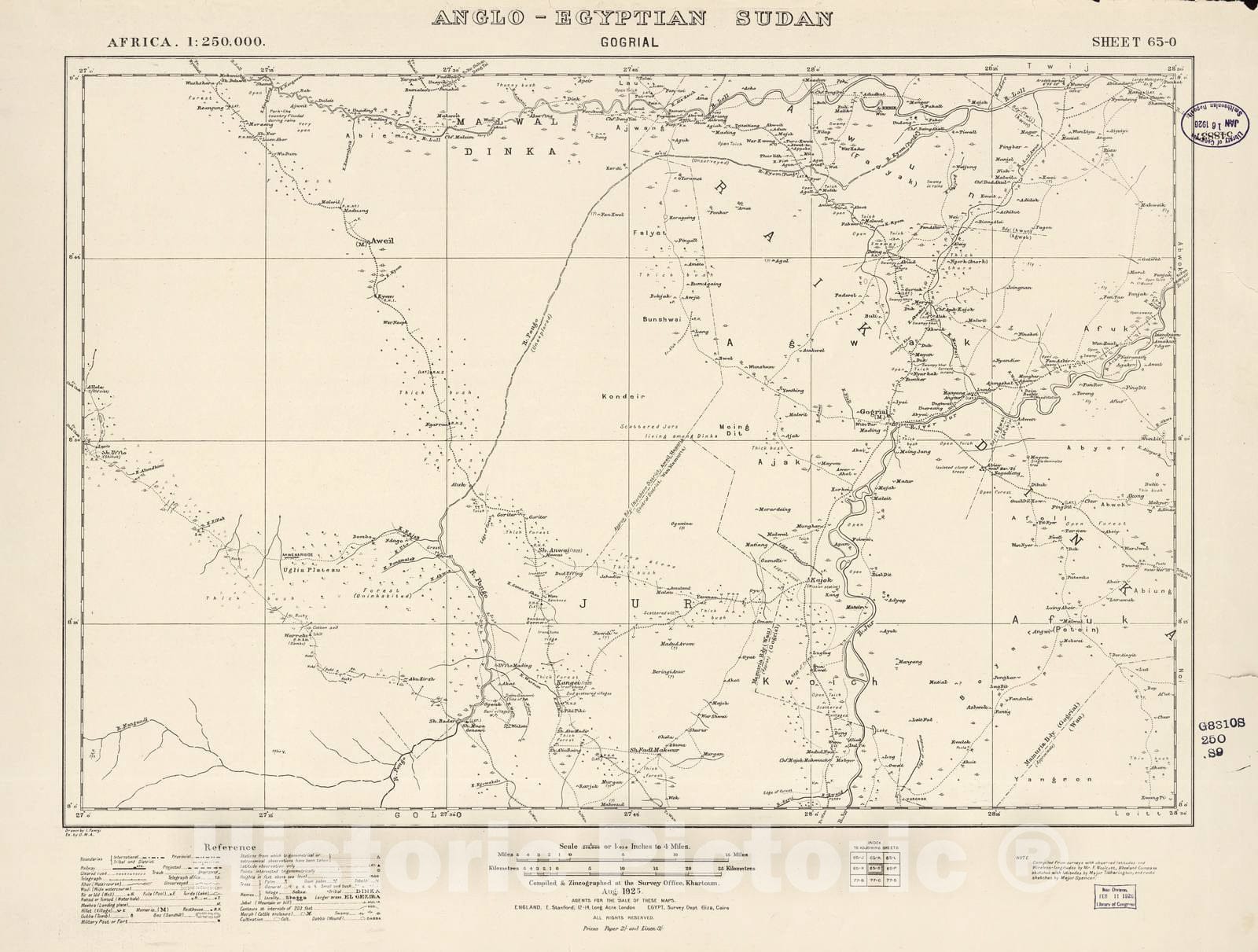 Historic 1909 Map - Sudan 1:250,000 - Gogrial Sheet 65-O Aug 1925 - Anglo-Egyptian Sudan