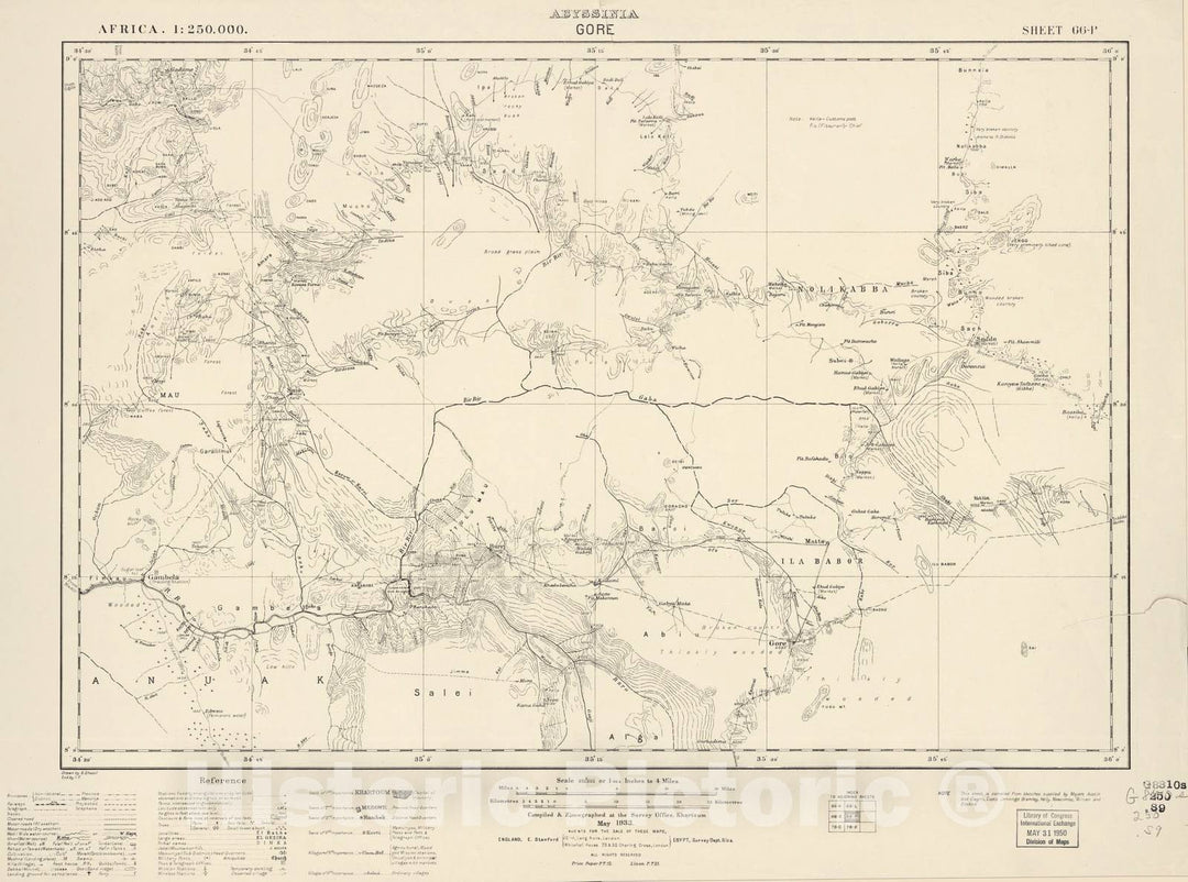 Historic 1909 Map - Sudan 1:250,000 - Gore Sheet 66-P May 1933 - Anglo-Egyptian Sudan