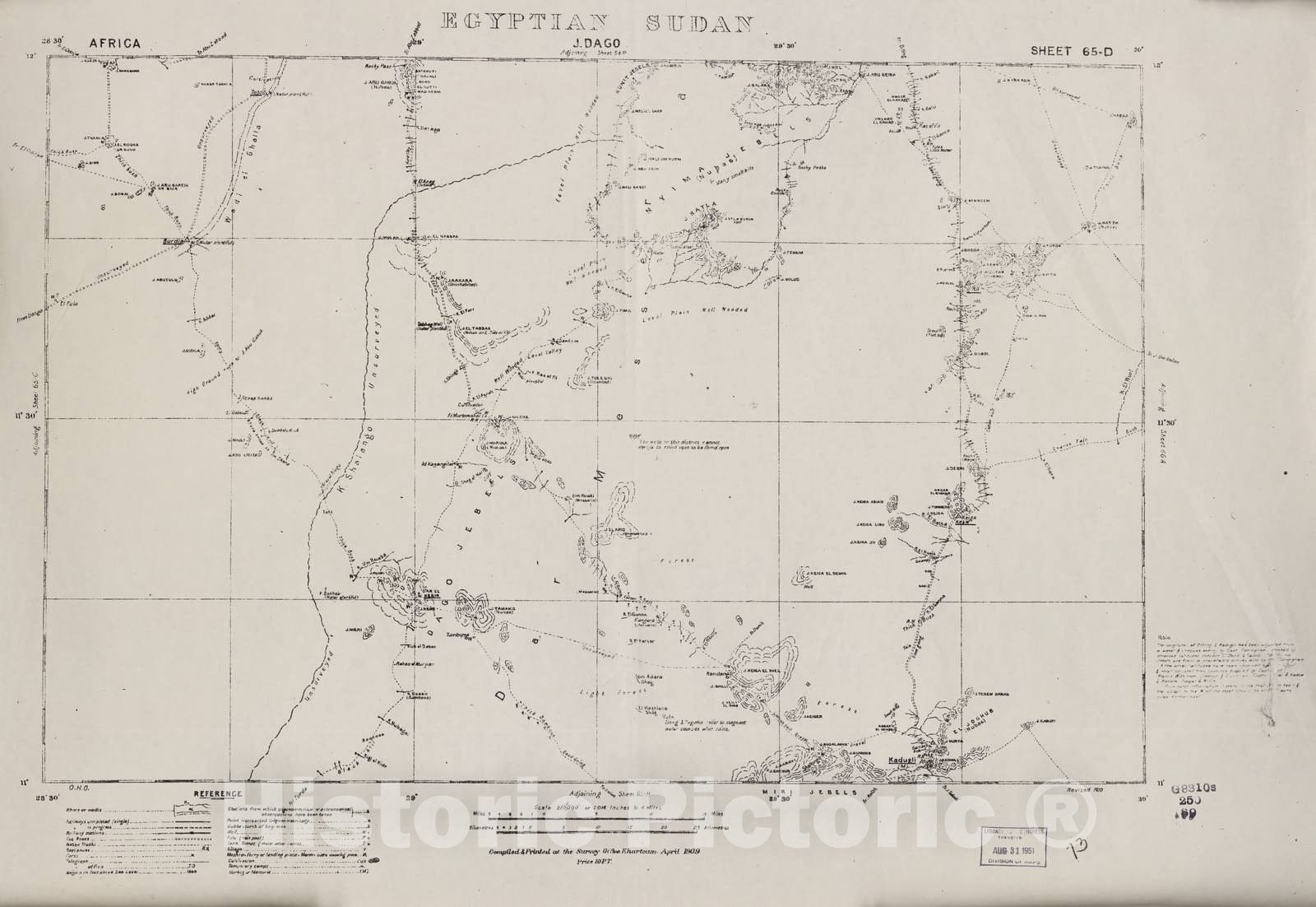 Historic 1909 Map - Sudan 1:250,000 - J. Dago Sheet 65-D Apr 1909 - Anglo-Egyptian Sudan